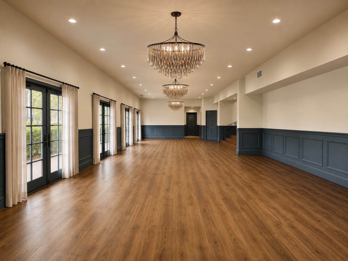 Tall French doors along the main room